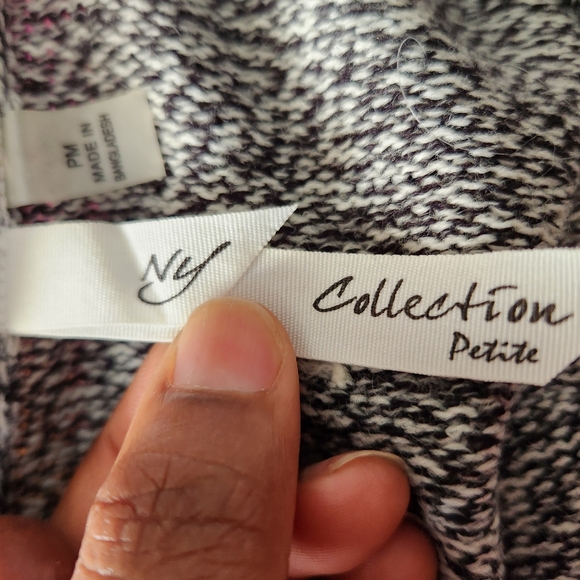 NY Collection Petite Gray&White Sweater with Fringe Short Sleeve SZ:M 24-25"PTP - Picture 5 of 6